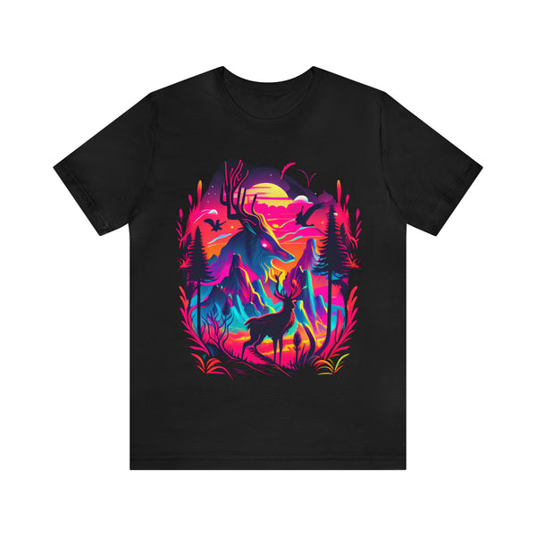 Vibrant Neon Deer T-Shirt: Eye-Catching Wildlife Art Tee - Perfect for Nature Lovers